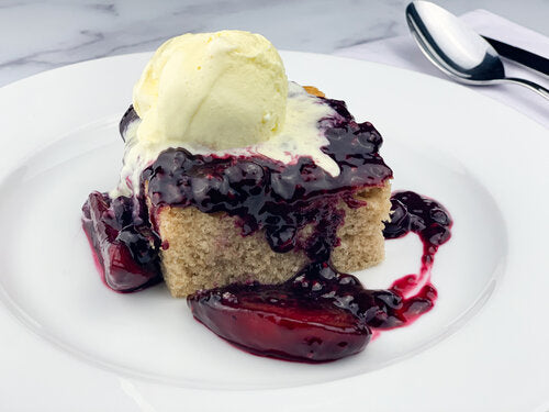 Cinnamon Spice Cake w/ Berry-Peach Compote