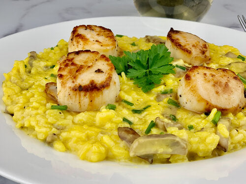 Saffron Three-Mushroom Risotto w/Seared Scallops