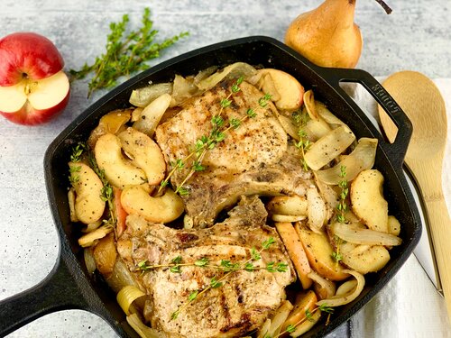 Seared Stuffed Pork Chops w/ Apples and Pears