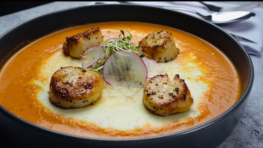 Spicy Tomato Purée w/ Smoked Seared Scallops